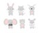 Set of cute animal kids. Elephant, bunny, mouse, deer, cat, bear. Characters for postcards, children s, children s