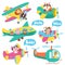 Set of cute animals flying on a airplanes hand drawn vector