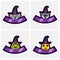 Set Cute Animals Head Character. For Logo, Icon, badge, emblem and label with Witch Hat. Koala, Raccoon, Frog and Duck.