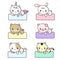 Set of cute animals labels cartoon, Kawaii unicorn cat vector, rabbit, bear, dog, pig, tiger: Sweet characters, pastel color