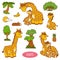 Set of cute animals and objects, vector stickers of giraffes