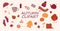 Set of cute autumn objects in warm colors, fall season icons collection