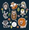 Set cute baby animals and flowers for kids. Bear, raccoon, rabbit, fox and other.