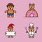 Set Of Cute Baby Bear Character With Various Poses. Wearing Helmet, on Donuts, christmas and chef.