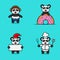 Set Of Cute Baby Panda Character With Various Poses. Wearing Helmet, on Donuts, christmas and chef.