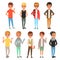 Set of cute boys characters dressed in stylish casual clothing. Kids posing with smiling face expressions. Children wear