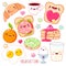 Set of cute breakfast food icons in kawaii style