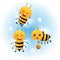 Set of cute bright baby bee watercolor