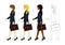Set Cute Business Woman holding a Brief Case while Walking. Side View. Full Body Vector Illustration