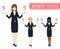 Set Cute Business Woman Making Selection with Happy Face. Full Body Vector Illustration.