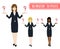 Set Cute Business Woman Making Selection with Serious Face. Full Body Vector Illustration