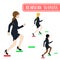 Set Cute Business Woman Running to Goal. Full Body Vector Illustration.