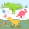 Set of cute carnivorous and herbivorous dinosaurs