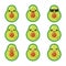 Set of cute cartoon avocado emoji set isolated on white background