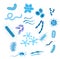 A set of cute cartoon bacterias. Microbiological virus and contagion infection bacteria set flat drawing, microbes and