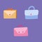 Set of cute cartoon briefcases with buttons for documents for office work, school, university. Vector clipart illustration