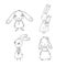 A set of cute cartoon bunny girls. Beautiful rabbits in dresses. Little hares. isolated objects on white background.