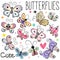 Set of Cute cartoon Butterflies
