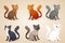 Set of cute cartoon cats with different colored