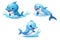 Set of cute cartoon dolphin. Vector illustration isolated on white background.