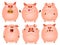 Set of cute cartoon emotional pink pig characters