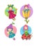 Set with cute cartoon fairies. Wood elves. Little girls princess with wings fly over flowers. Funny ladybug. Vector illustration