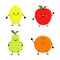 SEt of cute cartoon fruit. Lemon orange apple pear. Vector illu