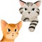 A set of cute cartoon funny cats. Striped fluffy pets, gentle and cute faces and different emotions. Big ears and eyes. Isolated