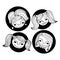 Set of cute cartoon girl\'s faces. Monochrome vector illustration.