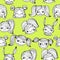 Set of cute cartoon girl\'s faces.Monochrome vector seamless pattern.