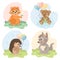 Set of cute cartoon little animal characters, giraffe, teddy bear, squirrel, chicken, duckling, raccoon, hedgehog, wolf, beaver.