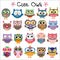 Set of Cute Cartoon Owls