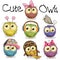 Set of cute cartoon owls