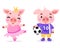 Set of cute cartoon pigs
