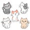 Set of cute cartoon playful kitten cat in different poses action element