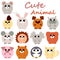 Set cute cartoon round animals. Draw illustration in color