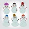 Set of cute cartoon snowmen for winter design.