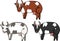 Set of cute cartoon spotted cows of different colors on white background