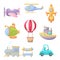 Set of cute cartoon transport. Collection of vehicles for design of kids rooms, clothing, album, card, baby shower, birthday