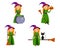 A set of cute cartoon witches in hats. vector isolated on a white background