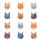 Set of cute cats heads, vector illustration