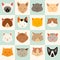 Set of cute cats icons, vector flat illustrations.