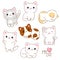 Set of cute cats kawaii style. Collection of lovely little kitty in different poses