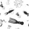 Set of cute cephalopods. Black and white vector background pattern.