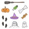 Set of cute colorful halloween doodles, hand drawn stickers on white background