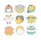 Set of cute colorful monsters, hand drawn in doodle style, isolated on white background. Lovely characters collection. Vector