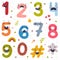 Set of cute colorful number characters set. Childish bright colorful numerals, math, education symbols cartoon vector