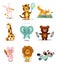 Set of cute colorful playing animals, in different sport activities