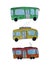 Set of cute colorful watercolor public transport