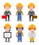 Set of cute construction Engineering Industrial Workers Project Manager isolated on white background, Engineer man and woman.